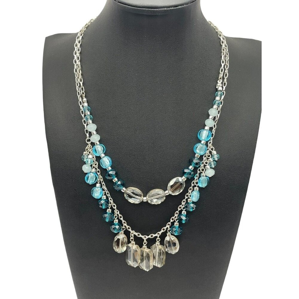 WHBM White‎ House Black Market Detachable Dangle Blue Beaded Necklace -2 In One